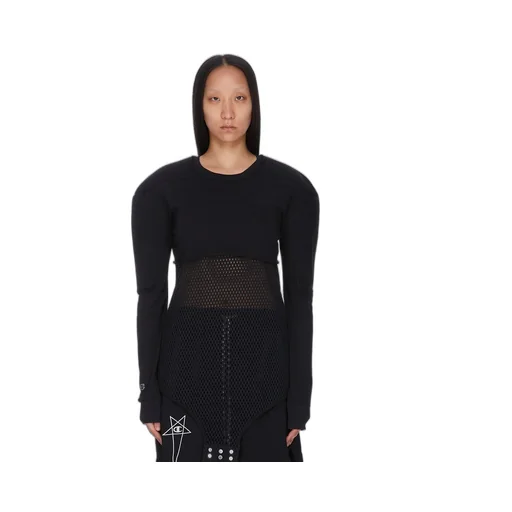 Champion X Rick Owens Girdered Cropped Harness In Black Cotton Jersey