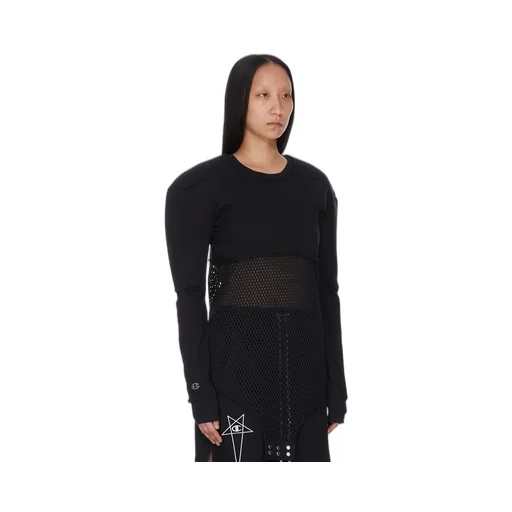 Champion X Rick Owens Girdered Cropped Harness In Black Cotton Jersey