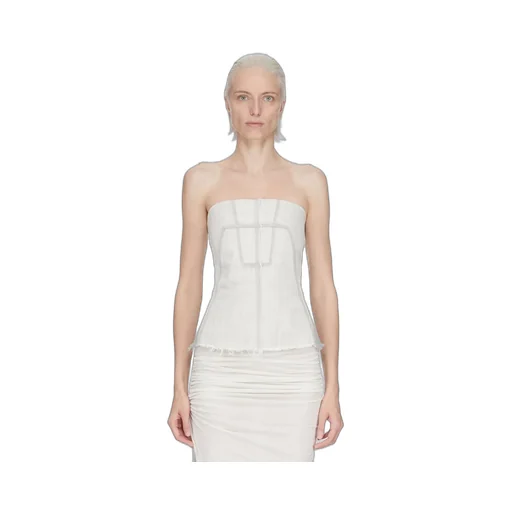 Drkshdw Temple Bustier Top In Milk Wash Stretch Denim