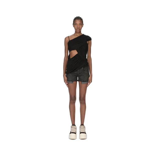 Drkshdw Temple Lana Cut Offs In Black 8Oz Deep Black Denim