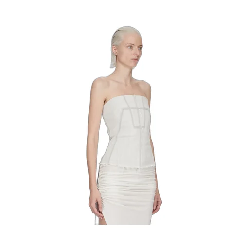 Drkshdw Temple Bustier Top In Milk Wash Stretch Denim