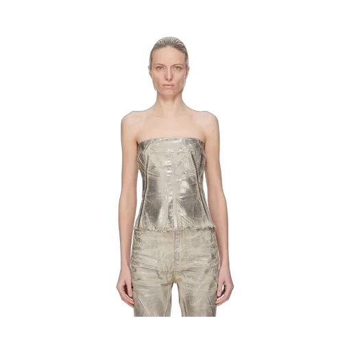 Drkshdw Concordians Bustier Top In Palladium Foil Stretch Denim