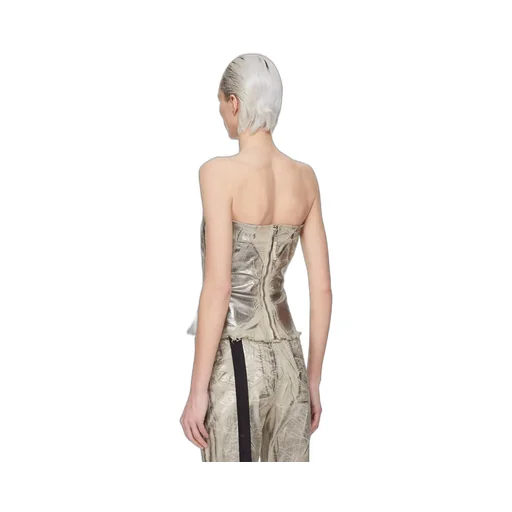 Drkshdw Concordians Bustier Top In Palladium Foil Stretch Denim
