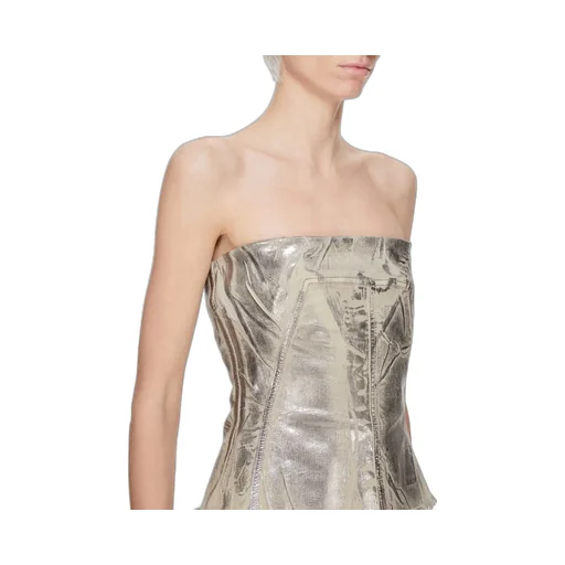 Drkshdw Concordians Bustier Top In Palladium Foil Stretch Denim