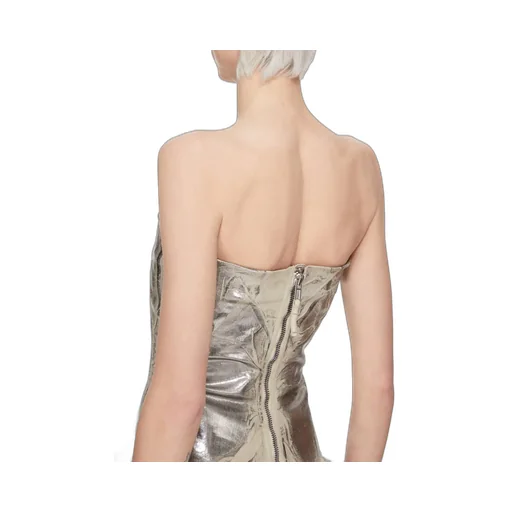 Drkshdw Concordians Bustier Top In Palladium Foil Stretch Denim