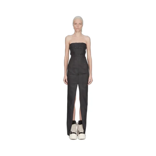 Drkshdw Temple Sliced Bustier Dress In Deep Black Stretch Denim