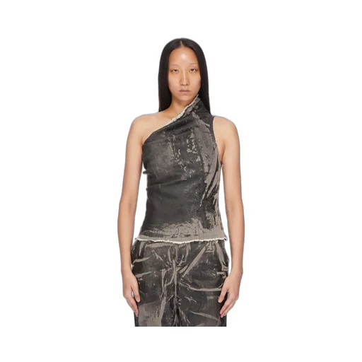 Drkshdw Concordians Athena Top Cropped In Black Washed Foil Stretch Denim