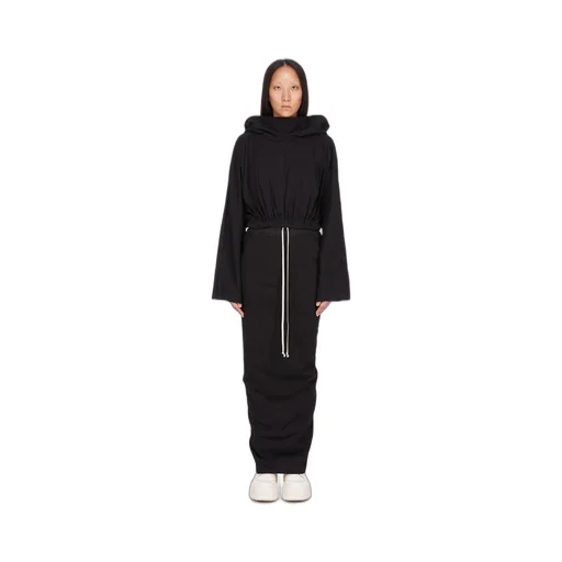 Drkshdw Concordians Cropped Hooded Tunic In Black Compact Heavy Jersey