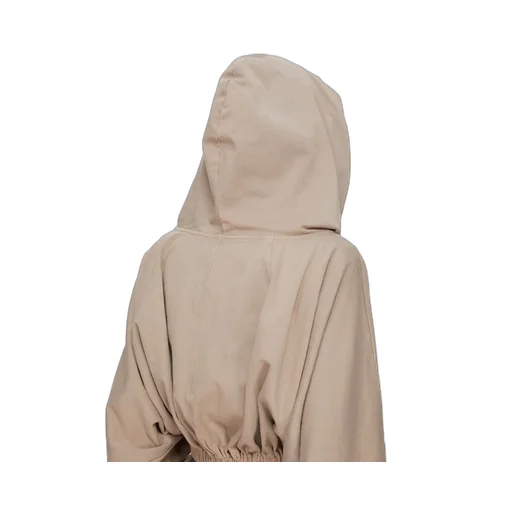 Drkshdw Concordians Cropped Hooded Tunic In Dirty Pearl Compact Heavy Jersey