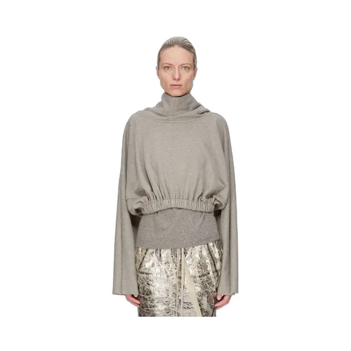 Drkshdw Concordians Cropped Hooded Tunic In Melange Grey Felpa Jersey
