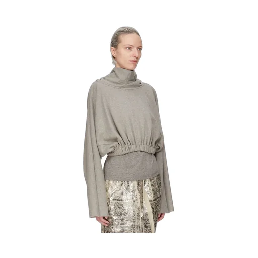 Drkshdw Concordians Cropped Hooded Tunic In Melange Grey Felpa Jersey