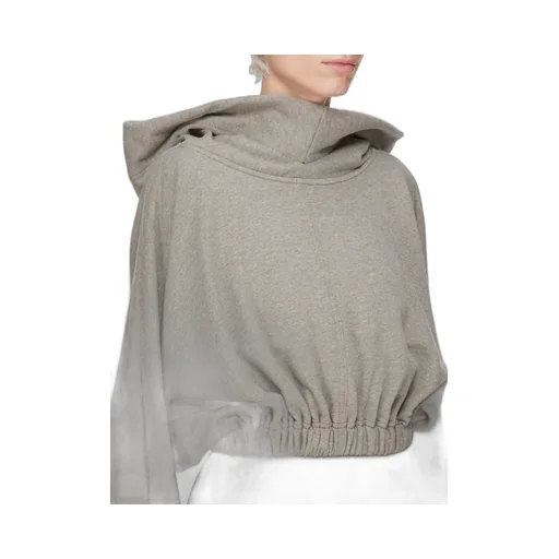 Drkshdw Concordians Cropped Hooded Tunic In Melange Grey Felpa Jersey