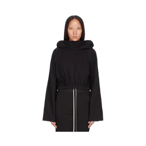 Drkshdw Concordians Cropped Hooded Tunic In Black Compact Heavy Jersey