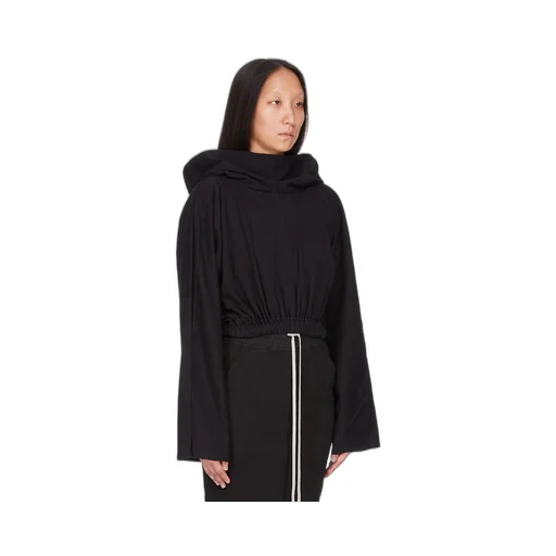 Drkshdw Concordians Cropped Hooded Tunic In Black Compact Heavy Jersey