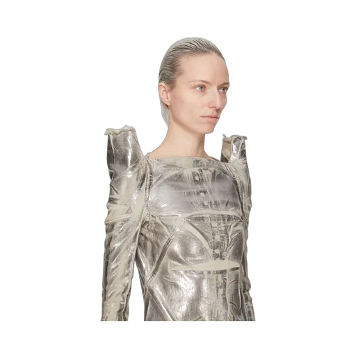 Drkshdw Concordians Tec Top In Palladium Foil Stretch Denim