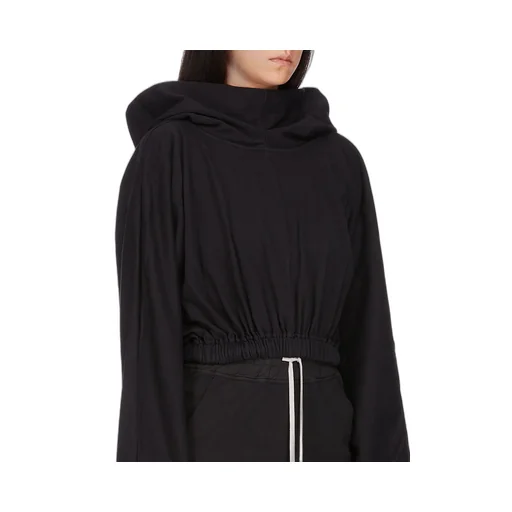 Drkshdw Concordians Cropped Hooded Tunic In Black Compact Heavy Jersey