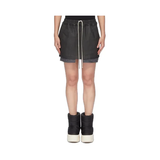 Drkshdw Concordians Fog Mini Skirt In Black Wax Stretch Denim