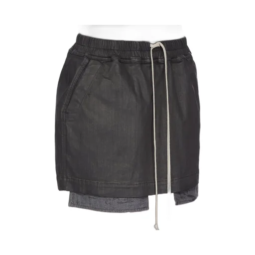 Drkshdw Concordians Fog Mini Skirt In Black Wax Stretch Denim