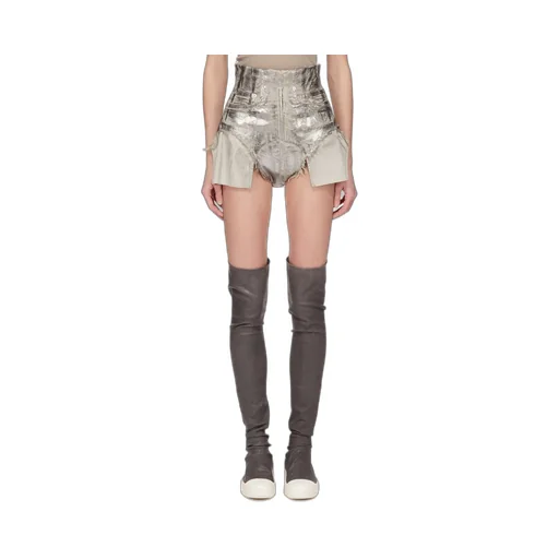 Drkshdw Concordians Dirt Cutoffs In Palladium Foil Stretch Denim