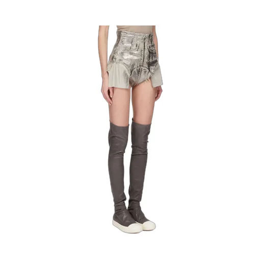 Drkshdw Concordians Dirt Cutoffs In Palladium Foil Stretch Denim