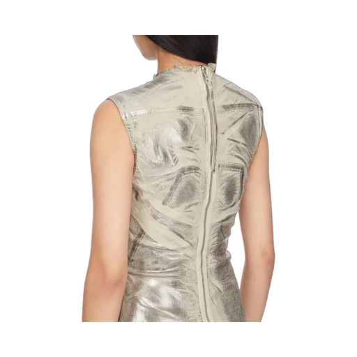 Drkshdw Concordians Column Dress In Palladium Foil Stretch Denim