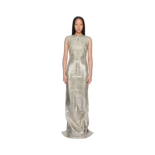 Drkshdw Concordians Column Dress In Palladium Foil Stretch Denim