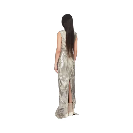 Drkshdw Concordians Column Dress In Palladium Foil Stretch Denim