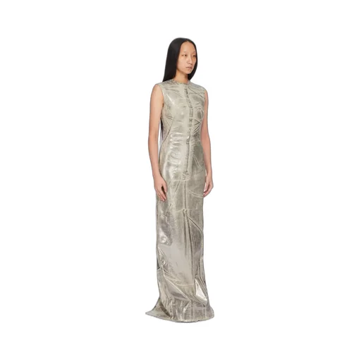 Drkshdw Concordians Column Dress In Palladium Foil Stretch Denim