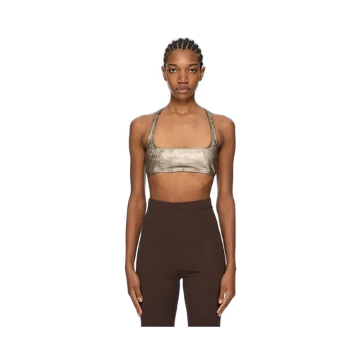 Rick Owens Concordians Unhorny Top In Gold Metallic Stretch Lamb Leather