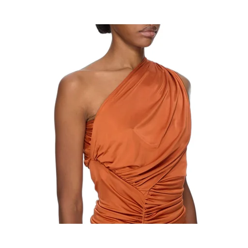 Rick Owens Concordians Avra Gown In Orange Satin Viscose Jersey