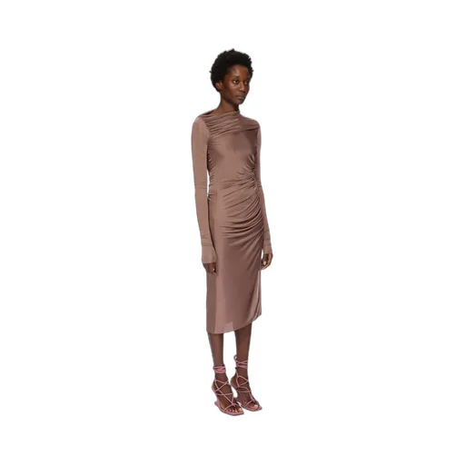 Rick Owens Concordians Svita Ls Dress In Mauve Satin Viscose Jersey