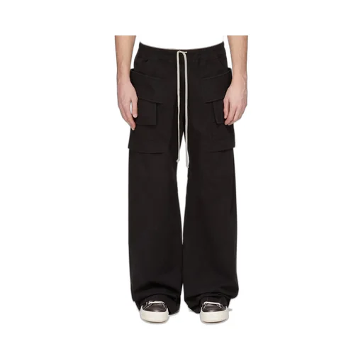 Drkshdw Concordians Creatch Wide Cargo Drawstring In Black Cotton Twill.