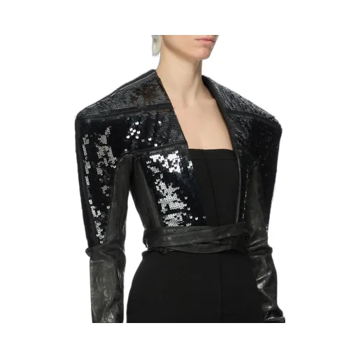 Rick Owens Concordians Runway Tight Jkt In Black 13Oz Black Megacrust Denim And Recycled Tulle