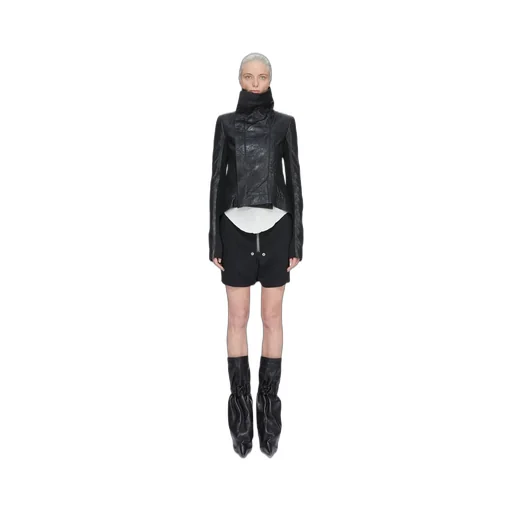 Rick Owens Temple Naska Biker In Black Tumbled Lamb