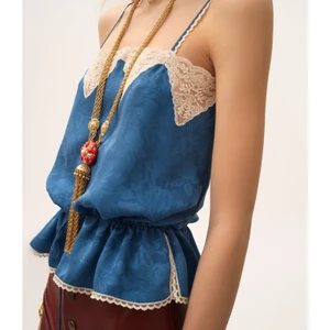 Drawstring Camisole Top In Silk Jacquard & Lace