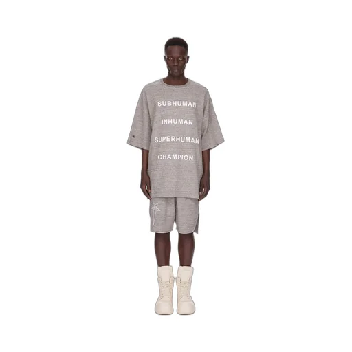 Champion X Rick Owens Tommy T In Grey Melange Melange Felpa Jersey
