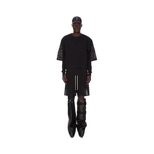 Champion X Rick Owens Tommy T Cropped In Black Open Mesh Jersey