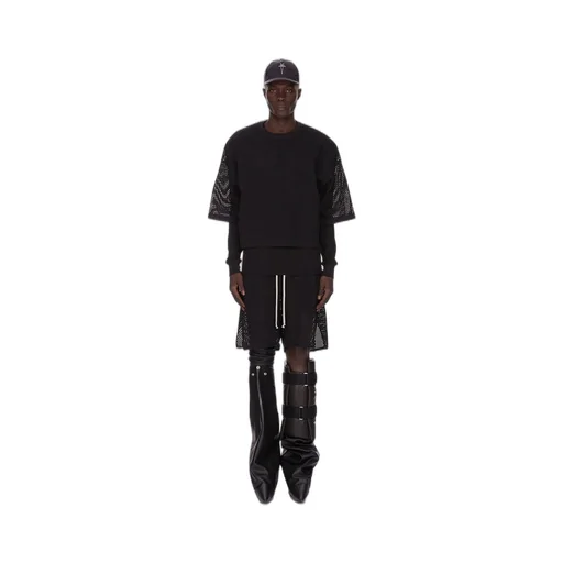 Champion X Rick Owens Shorts In Black Open Mesh Jersey