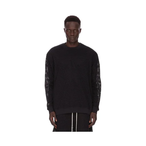 Champion X Rick Owens Jumbo Sweat In Black Open Mesh Jersey