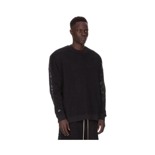 Champion X Rick Owens Jumbo Sweat In Black Open Mesh Jersey