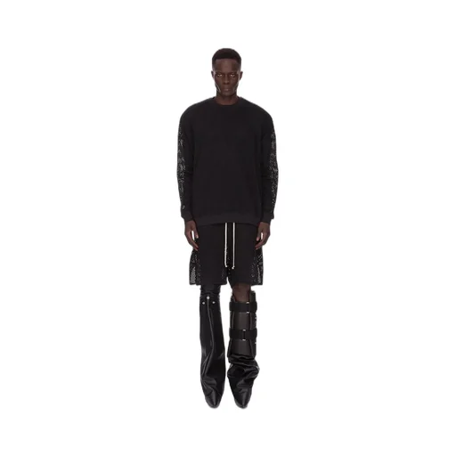 Champion X Rick Owens Jumbo Sweat In Black Open Mesh Jersey