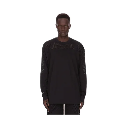 Champion X Rick Owens Girdered T In Black Cotton Jersey And Open Mesh Jersey