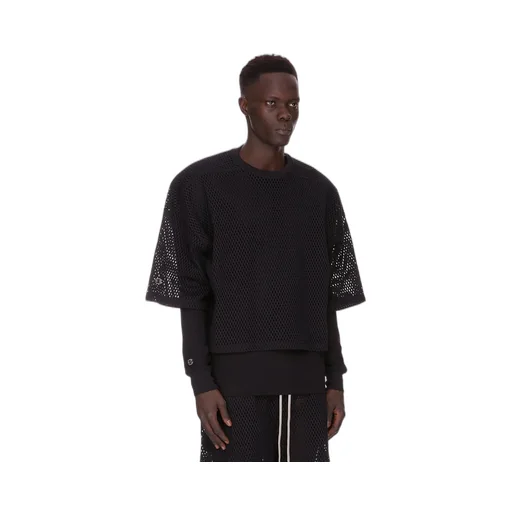 Champion X Rick Owens Tommy T Cropped In Black Open Mesh Jersey