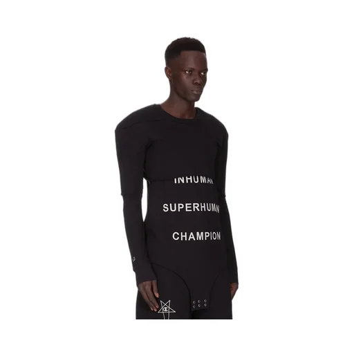 Champion X Rick Owens Girdered Cropped Harness In Black Cotton Jersey