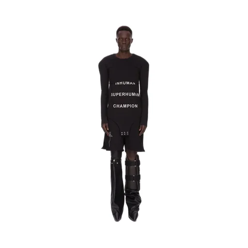 Champion X Rick Owens Girdered Cropped Harness In Black Cotton Jersey