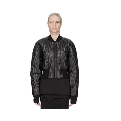 Moncler + Rick Owens Geocamo Cropped Jacket In Black Nappa Lambskin Leather