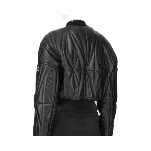 Moncler + Rick Owens Geocamo Cropped Jacket In Black Nappa Lambskin Leather