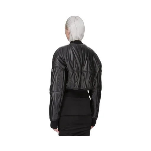 Moncler + Rick Owens Geocamo Cropped Jacket In Black Nappa Lambskin Leather