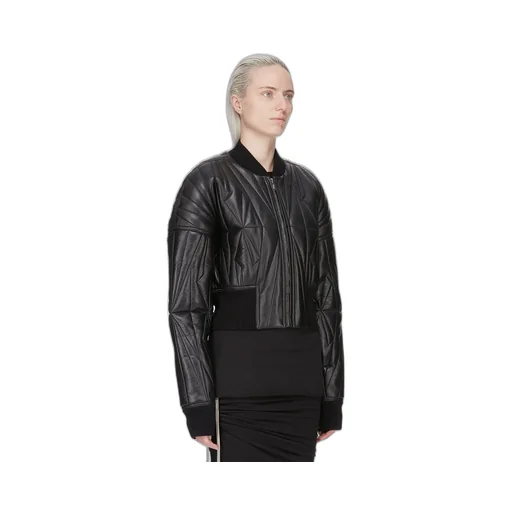 Moncler + Rick Owens Geocamo Cropped Jacket In Black Nappa Lambskin Leather