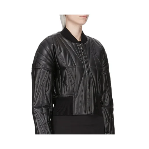 Moncler + Rick Owens Geocamo Cropped Jacket In Black Nappa Lambskin Leather